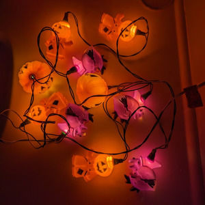 Halloween Jack-O-Lantern Pumpkin  Scarecrows and Purple Witches String Lights